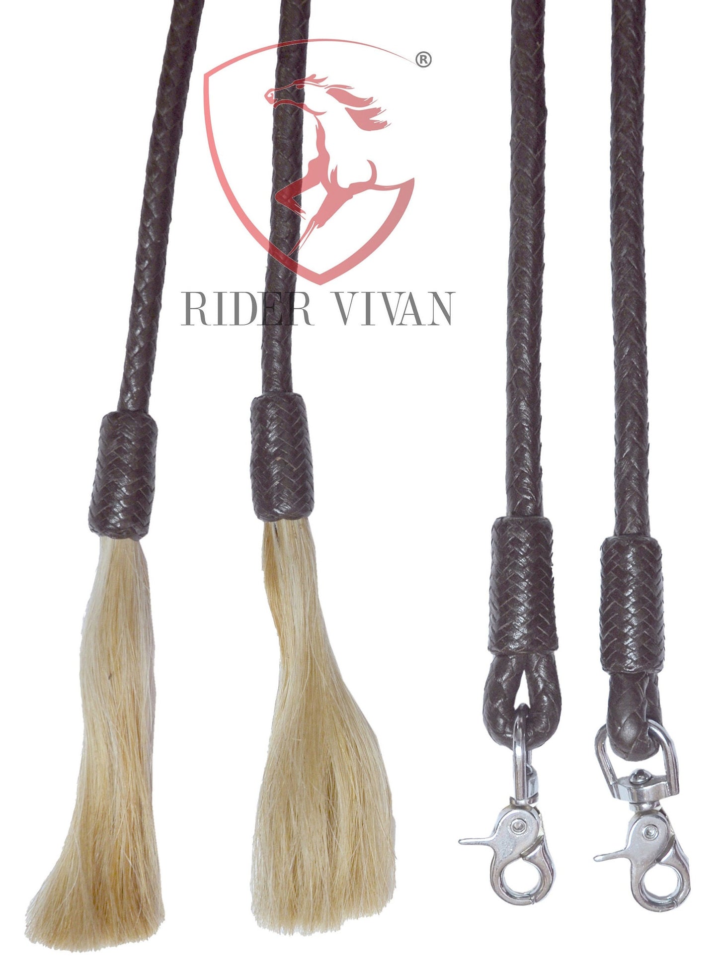 Horse Split Reins Soft Leather, Dark Chocolate Brown Split Reins, 8 Plaits Split Reins With Snaps and Tassels.