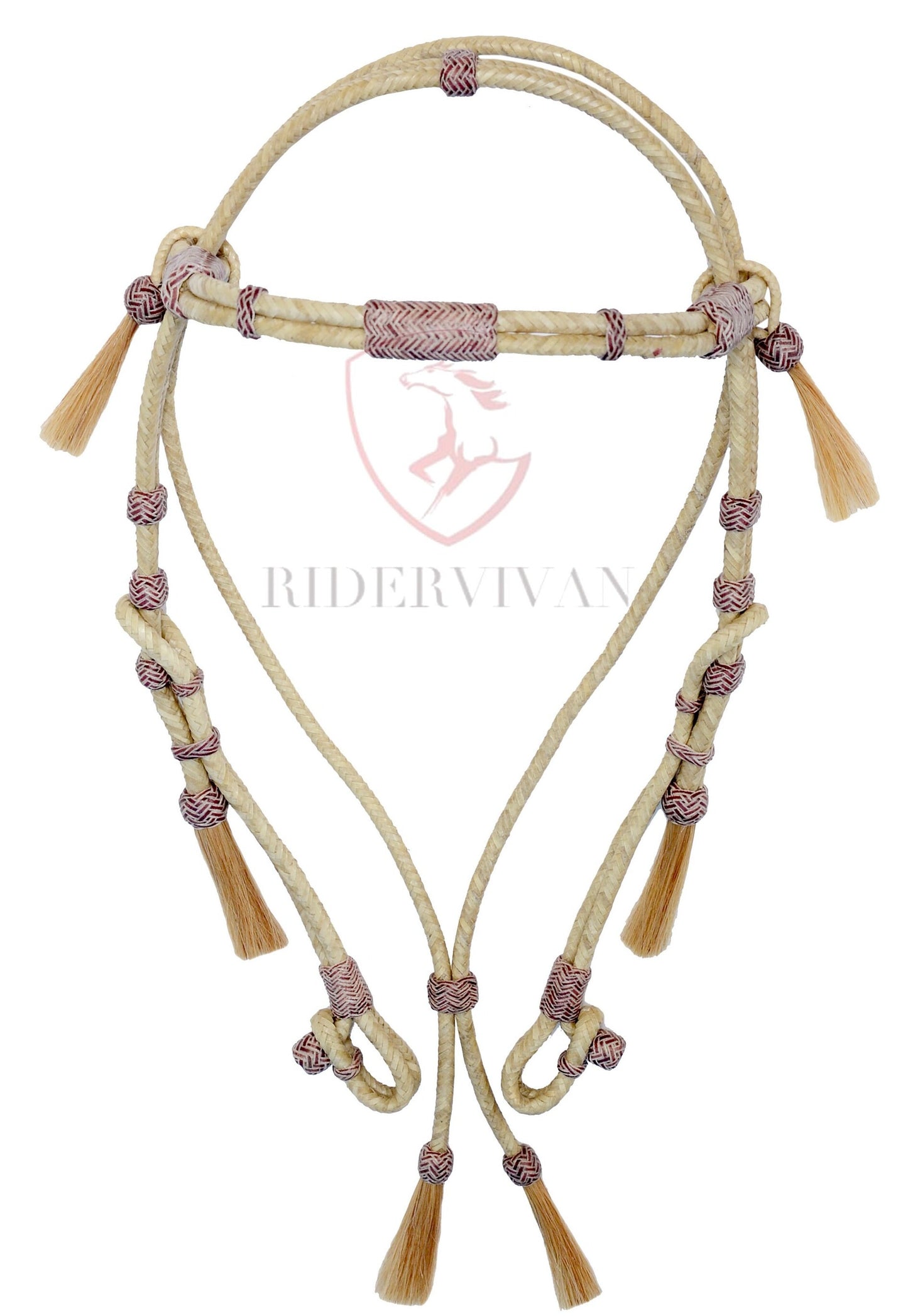 Romel Reins 20 plait With Rawhide Headstall Set, Regular 55" Rawhide Romal Reins, Chestnut Cherry Rawhide Romal Reins With Headstall Set.