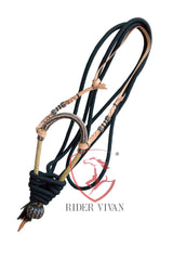 Handmade Bosal Set, 40 Plaits Rawhide Natural Bosal Set, Bosal Set Black Nylon Mecate Reins With Horse Hair Tassel.
