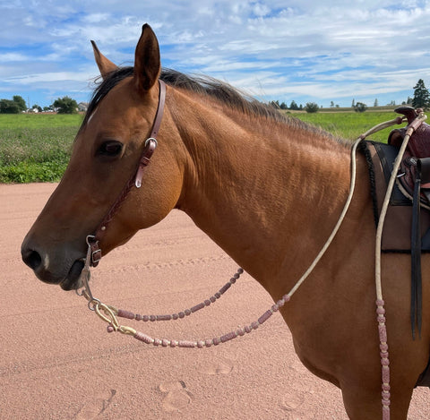20 Plaits Romal Reins, 55" Romal Reins, Hand-Braided Romel Reins, Romel Reins Natural & Chestnut Cherry Rawhide,