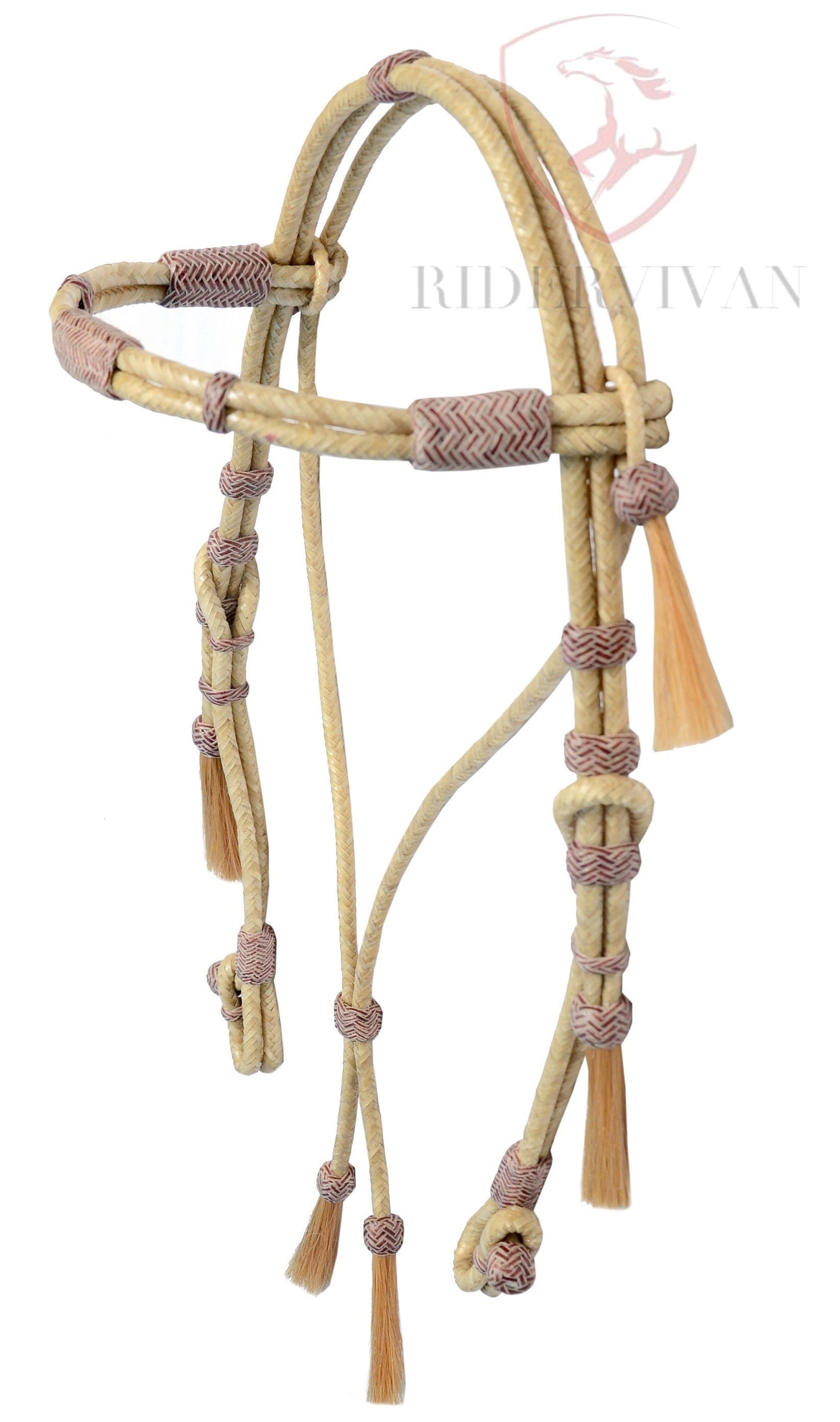 Romel Reins 20 plait With Rawhide Headstall Set, Regular 55" Rawhide Romal Reins, Chestnut Cherry Rawhide Romal Reins With Headstall Set.