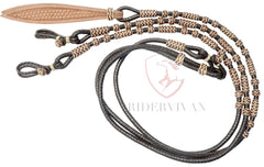 Romal Reins Dark Brown, 10 Plaits Romel Reins, 55" Romel Reins With Reins Connectors, Hand-Braided Romel Reins, Sale For Only Romal Reins.