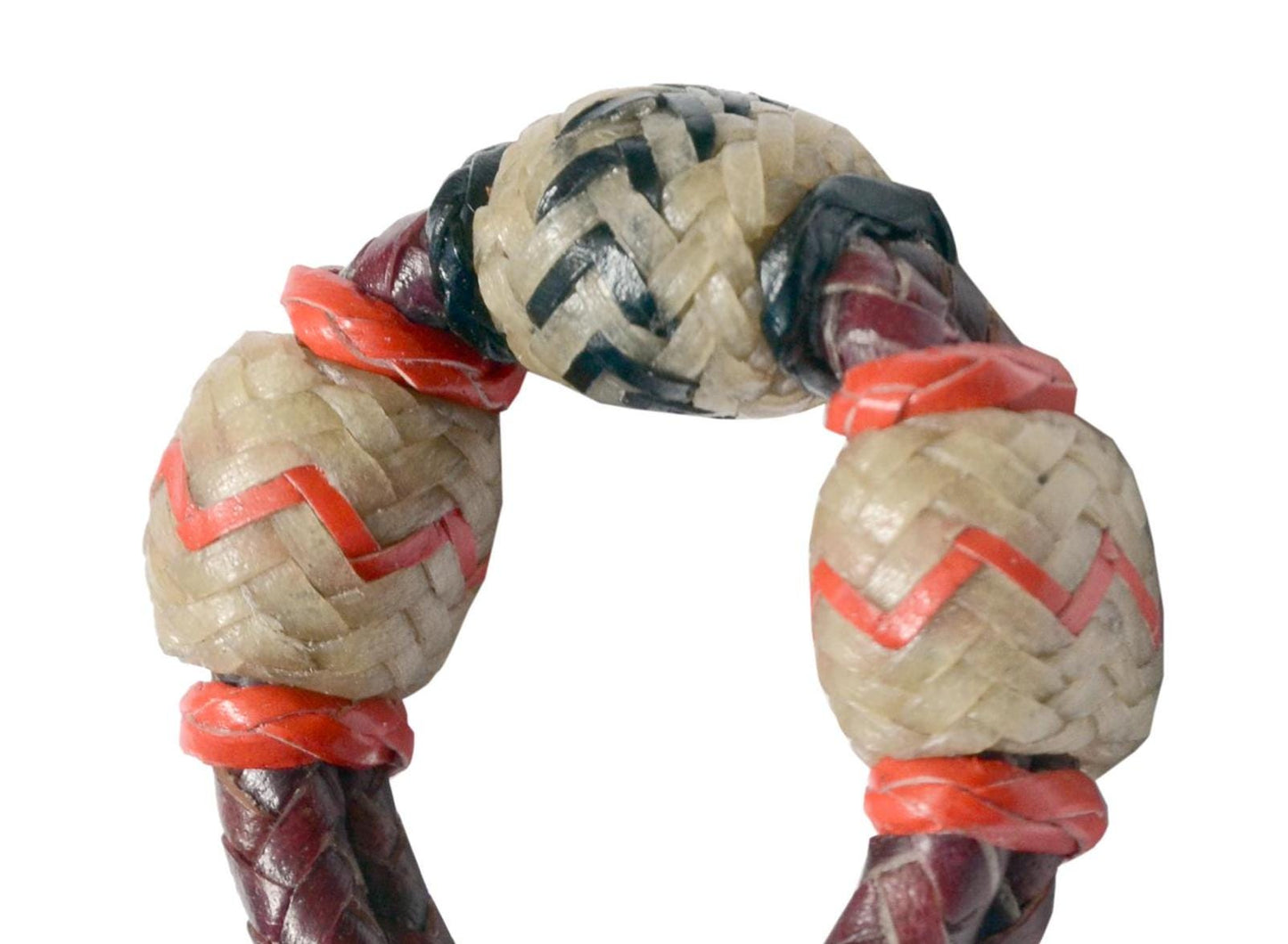 Designer Handmade Braided KeyRing Natural Rawhide & Cherry Red Pattern