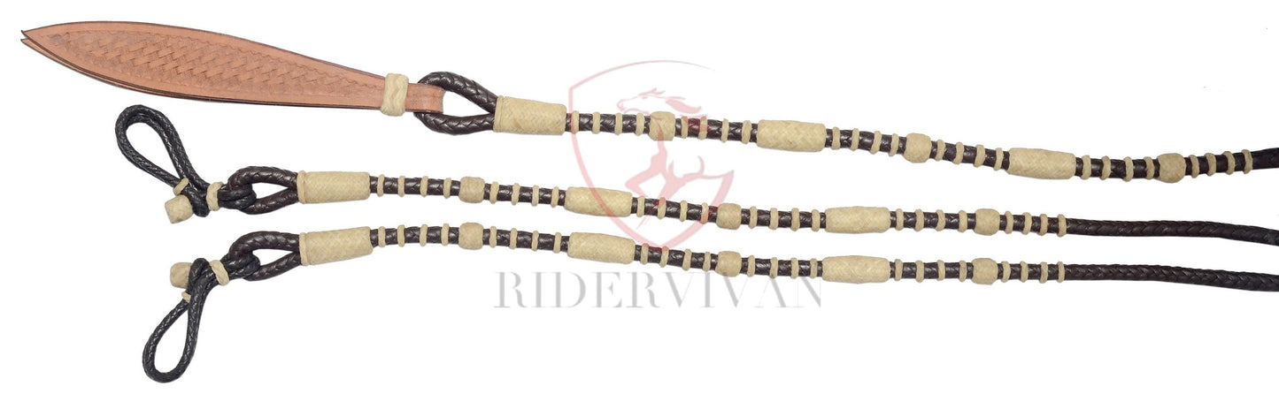 Hand-Braided Romal Reins With Headstall, Romal Reins With One Ear Headstall, Romal Reins 10 Plaits, Romal Reins 55" with rein connectors,