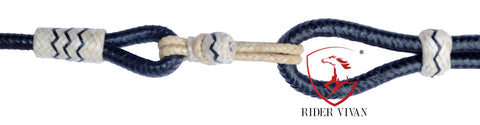 New Hand Braided Black & Natural Rawhide Rommel Reins, Show Romel Romal Reins Horsetack Black.