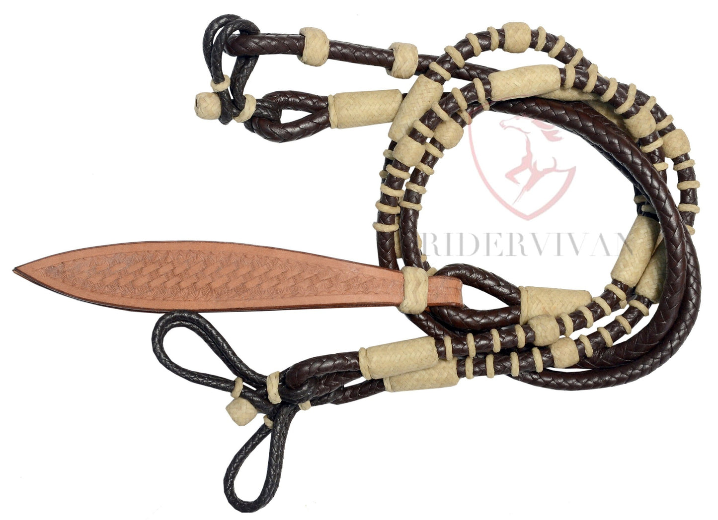 Hand-Braided Romal Reins With Headstall, Romal Reins With One Ear Headstall, Romal Reins 10 Plaits, Romal Reins 55" with rein connectors,