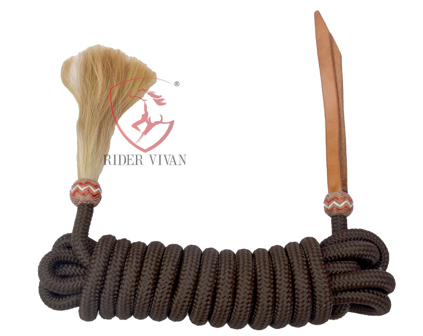 Handmade Bosal Set, 40 Plaits Rawhide Natural & Chestnut Cherry Bosal Set, Bosal Set With Brown Nylon Mecate Rein With Horse Hair Tassel.