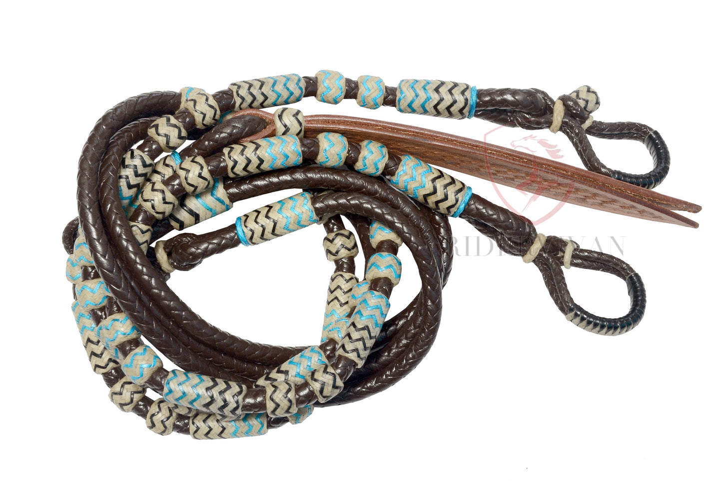 Romel Reins 10 plait Regular 55", Brown Soft Leather Romal Reins, Romel Romal Reins with reins connectors.