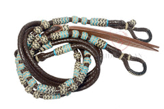 Romel Reins 10 plait Regular 55", Brown Soft Leather Romal Reins, Romel Romal Reins with reins connectors.