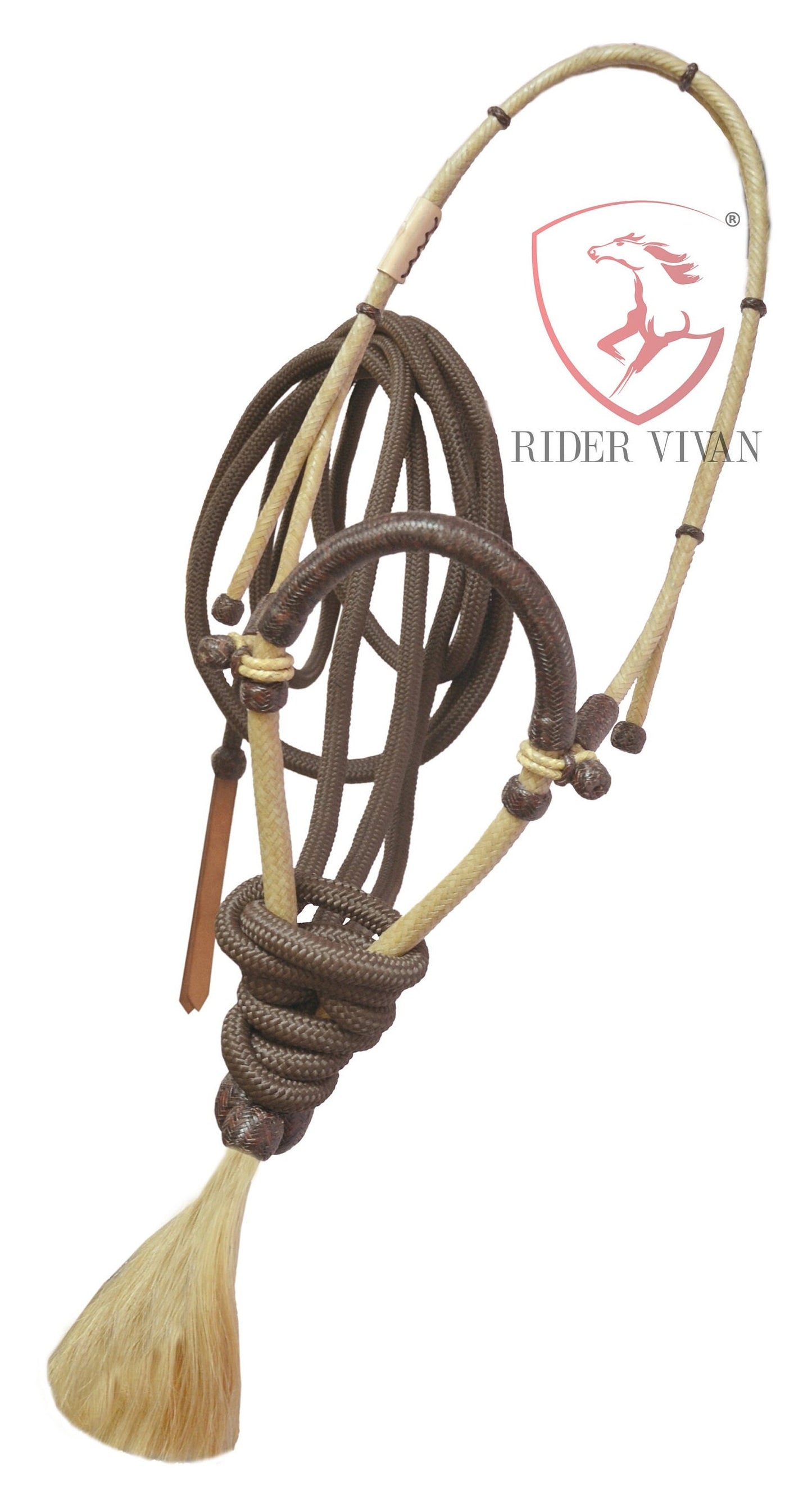 Handmade Bosal Set, Rawhide Bosal Set 40 Plaits, Bosal Set Natural & Dark Brown, Bosal Set Brown Nylon Mecate Reins.