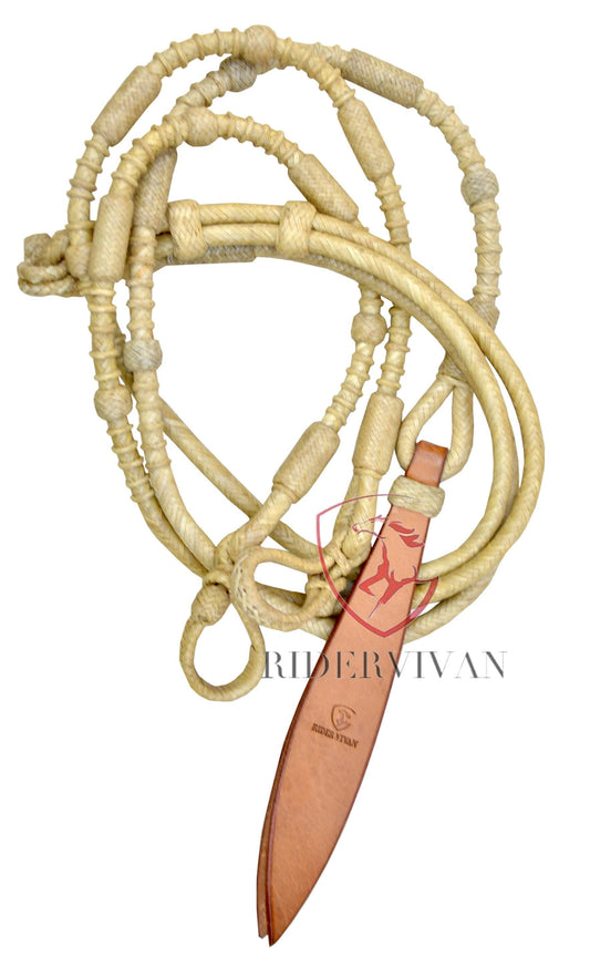 Romal Reins California Style, 16 plaits Rommel Reins, Full Natural Romal Reins, Reins 55" With Connectors, Hand-Braided Horse Romel Reins.