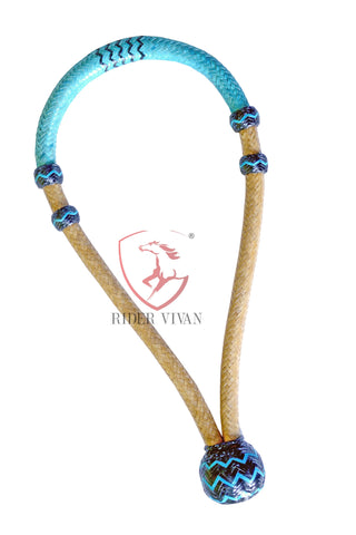 Hand-crafted Bosal, Horse Bosal Natural & Turquoise, 24 Plaits Rawhide Bosal, Bitless bosal