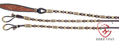 20 Plaits Romal Reins, Romal Reins Chestnut Cherry Rawhide, 55" With Reins Connectors, Specially Hand-Crafted Braided Reins.