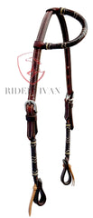 Western Leather One-ear Headstall, Brown Leather One Ear Headstall, One Ear Headstall With Dark Brown Rawhide Knot, Hand Braided Headstall.