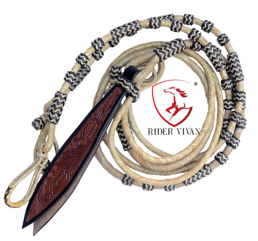 New Hand Braided Natural Rawhide Show Romel Romal Reins, Horsetack Natural & Brown Romal Reins.