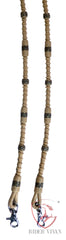 16 Plait Split Reins, Split Reins Natural Rawhide & Dark Brown Weaving, Split Reins With Snaps and Tassels.