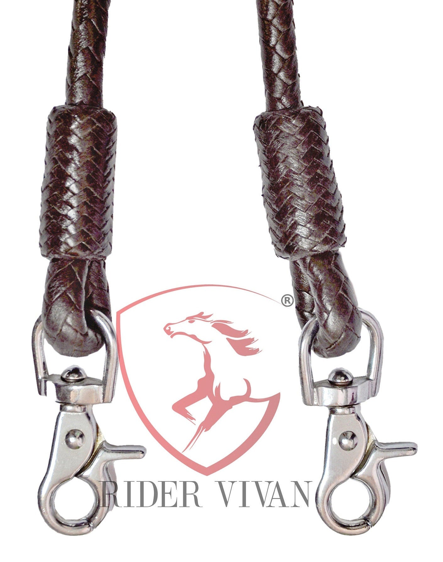 Horse Split Reins Soft Leather, Dark Chocolate Brown Split Reins, 8 Plaits Split Reins With Snaps and Tassels.