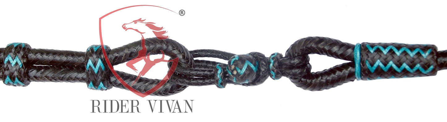 Black Rawhide Romal Reins With Two Ear Headstall, 20 Plaits Romel Reins, Romal Reins 55" With Two Ear Headstall, Hand-Braided Headstall.