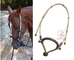 Handmade Bosal Set, Rawhide Bosal Set 40 Plaits, Bosal Set Natural & Dark Brown, Bosal Set Brown Nylon Mecate Reins.