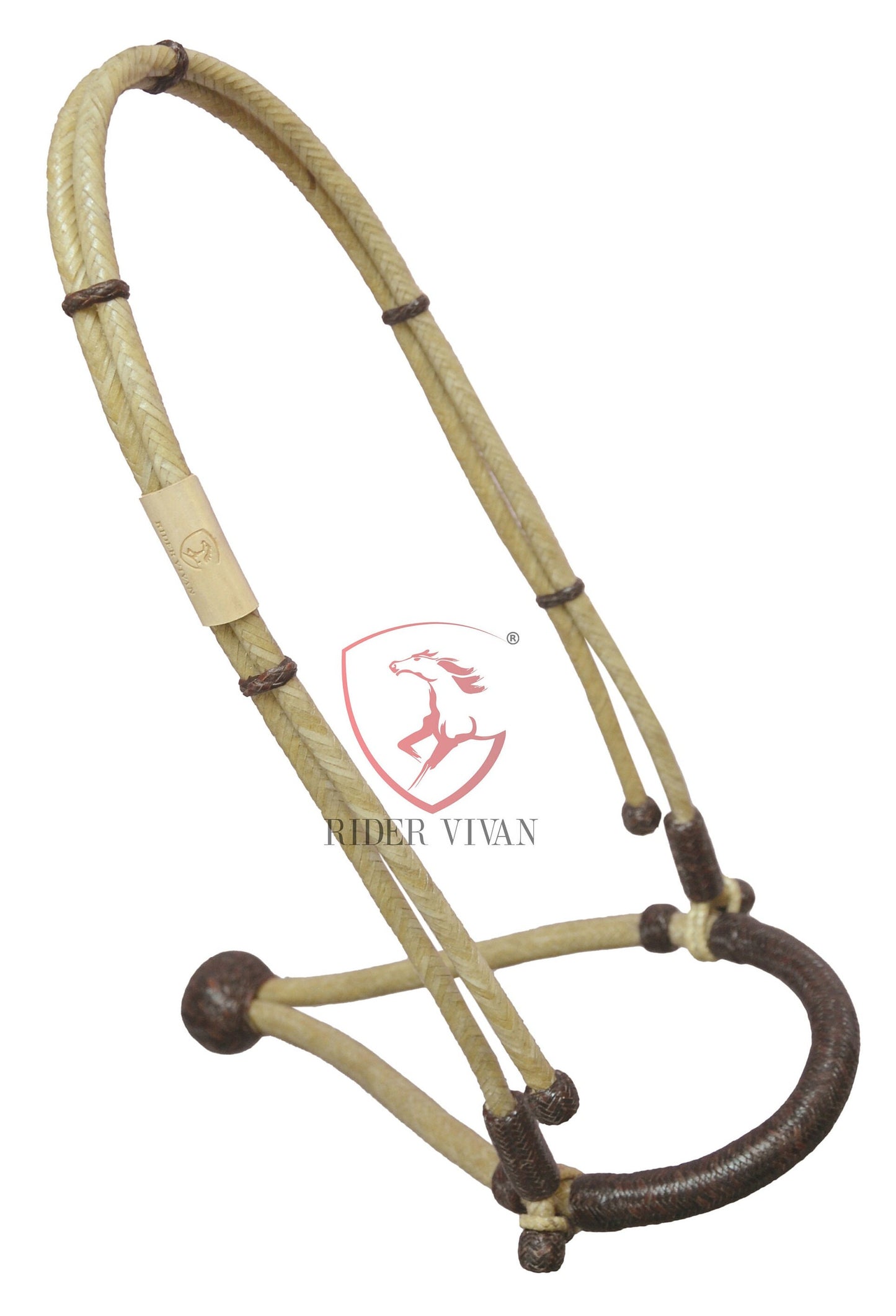 Handmade Bosal Set, Rawhide Bosal Set 40 Plaits, Bosal Set Natural & Dark Brown, Bosal Set Brown Nylon Mecate Reins.