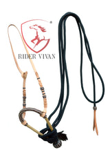 Handmade Bosal Set, 40 Plaits Rawhide Natural Bosal Set, Bosal Set Black Nylon Mecate Reins With Horse Hair Tassel.