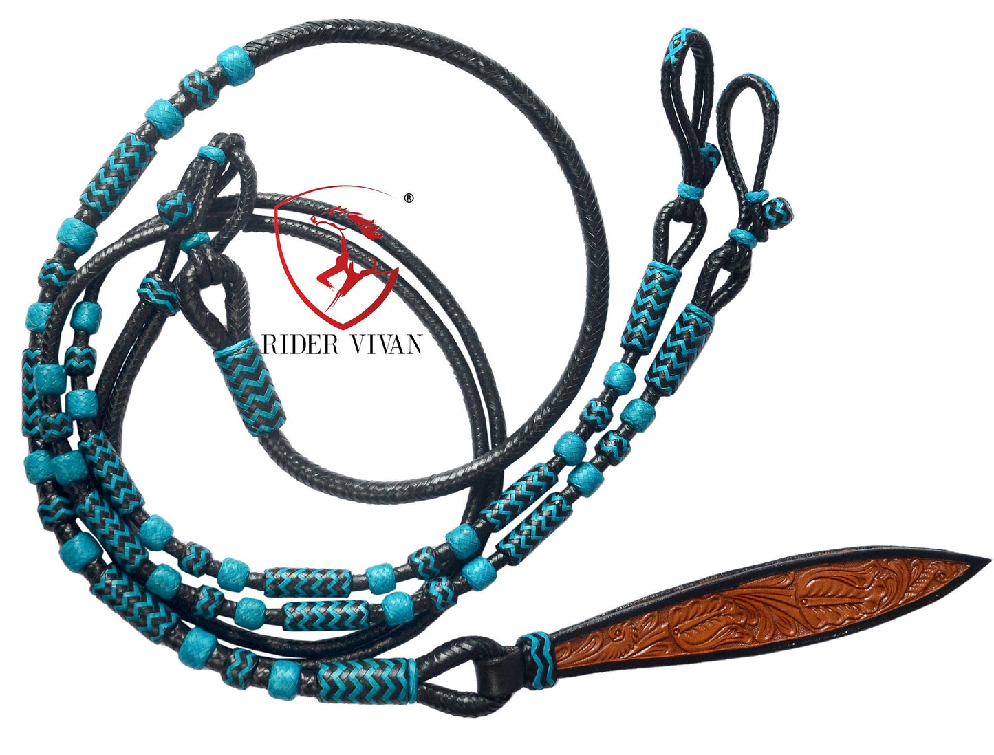 10 Plaits Soft Cow Leather Rommel Reins, Romal Reins Black Soft Leather, 55" Reins With Connectors, Specially Hand-Crafted Braided Reins.