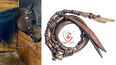 20 Plaits Romal Reins, Romal Reins Chestnut Cherry & Natural Rawhide, 55" Hand Braided Reins With Connectors, Sale For Only Romal Reins.