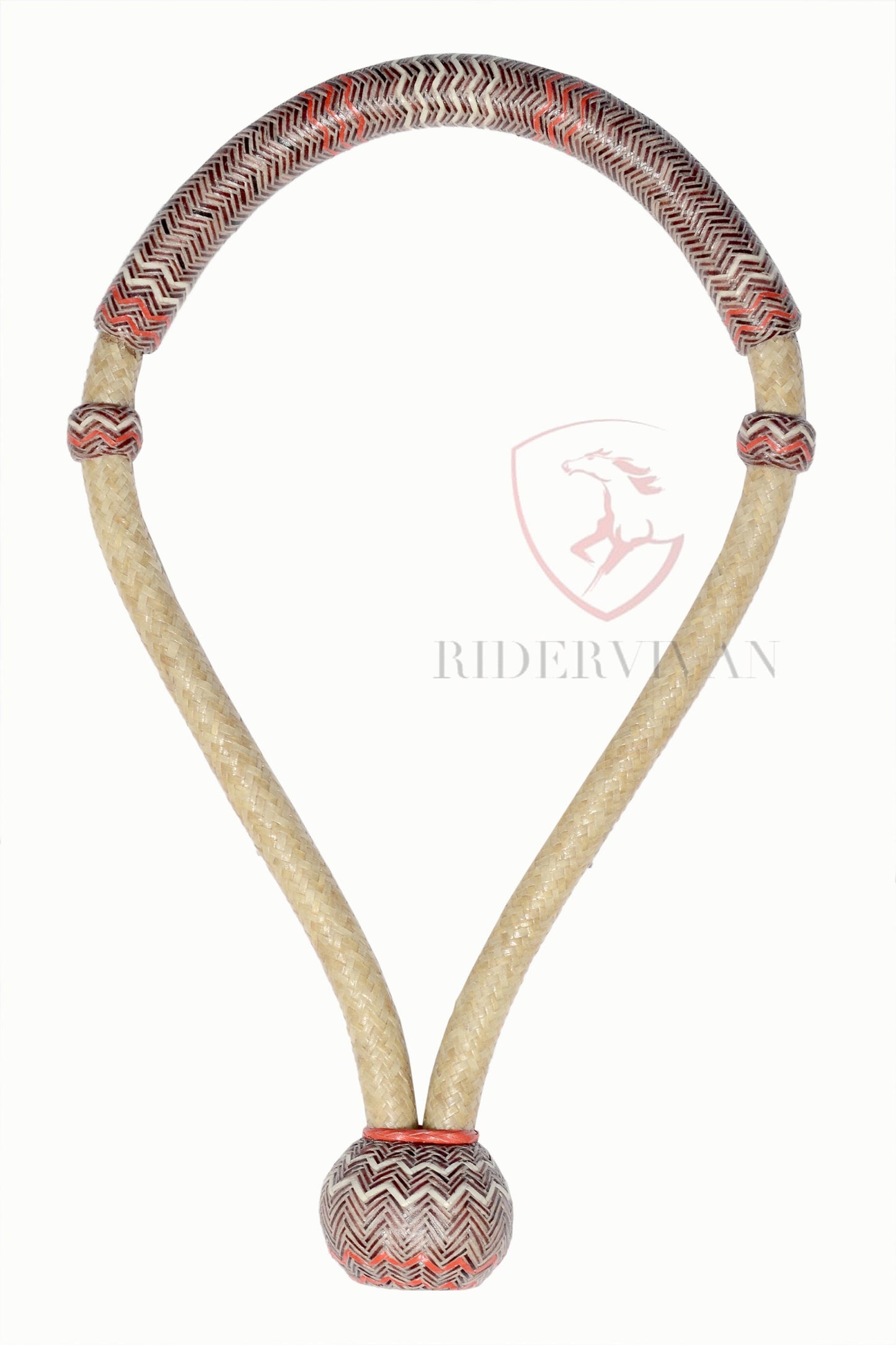Handmade Bosal Set, 40 Plaits Rawhide Natural & Chestnut Cherry Bosal Set, Bosal Set With Brown Nylon Mecate Rein With Horse Hair Tassel.