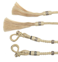Horse Split Reins, Split Reins Natural Rawhide & Dark Brown Weaving, Split Reins With Horse Hair Tassels, Hand Braided Split Reins.
