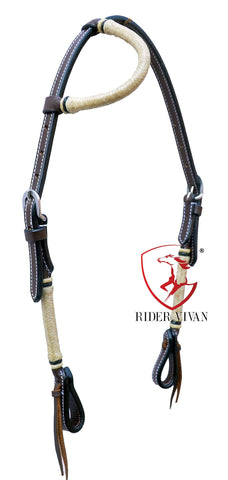 Western Leather One-ear Headstall, Brown Leather One Ear Headstall, One Ear Headstall With Rawhide Knot, Hand Braided Horse Headstall.