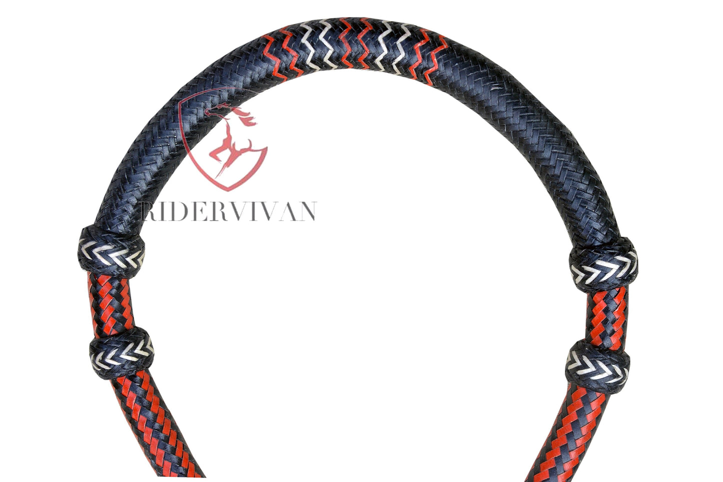 Western Horse Bosal, Black & Red Rawhide Hackamore, 24 Plaits Braided Bosal.