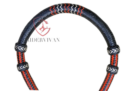 Western Horse Bosal, Black & Red Rawhide Hackamore, 24 Plaits Braided Bosal.