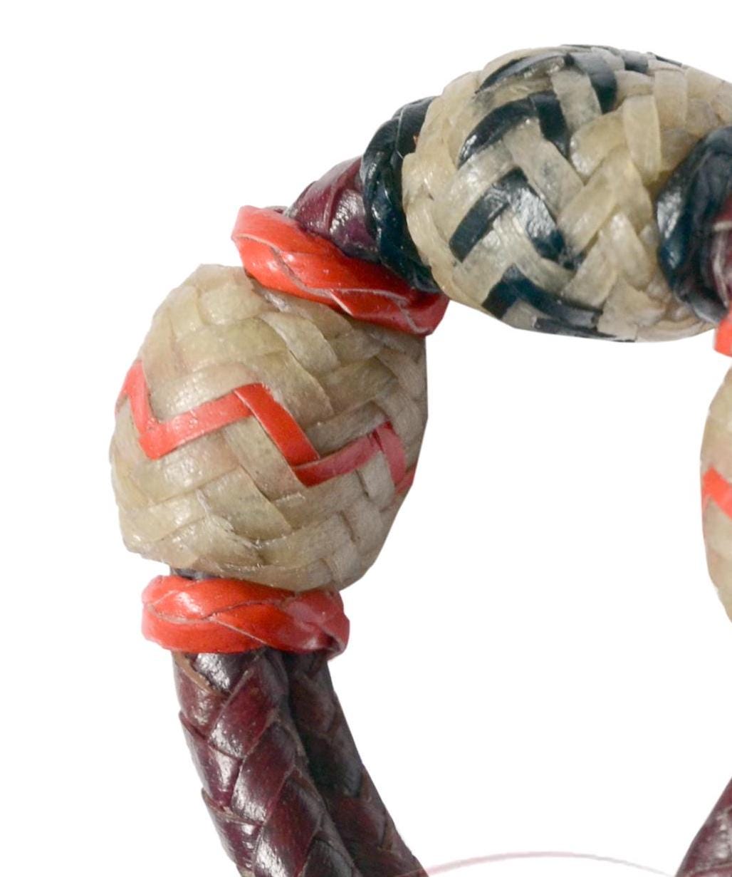 Designer Handmade Braided KeyRing Natural Rawhide & Cherry Red Pattern