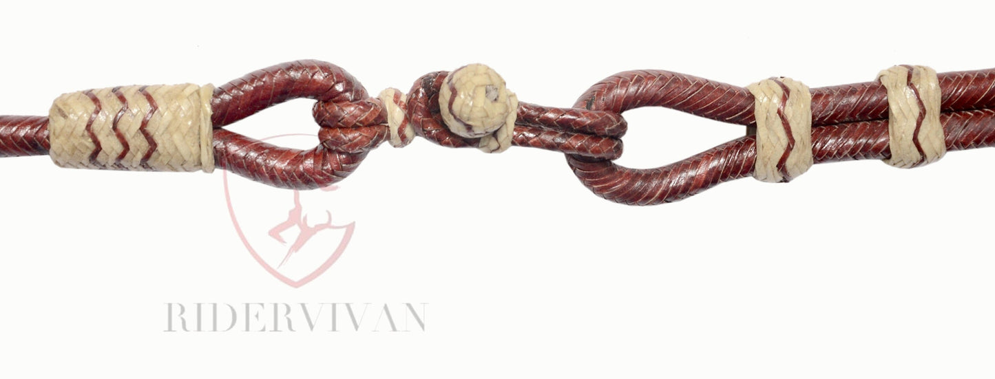 20 Plaits Romal Reins California Style, Romal Reins Chestnut Cherry Rawhide, 55" With Reins Connectors, Specially Hand-Crafted Braided Reins