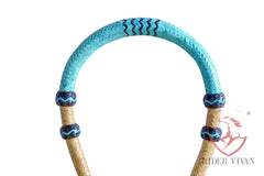 Hand-crafted Bosal, Horse Bosal Natural & Turquoise, 24 Plaits Rawhide Bosal, Bitless bosal