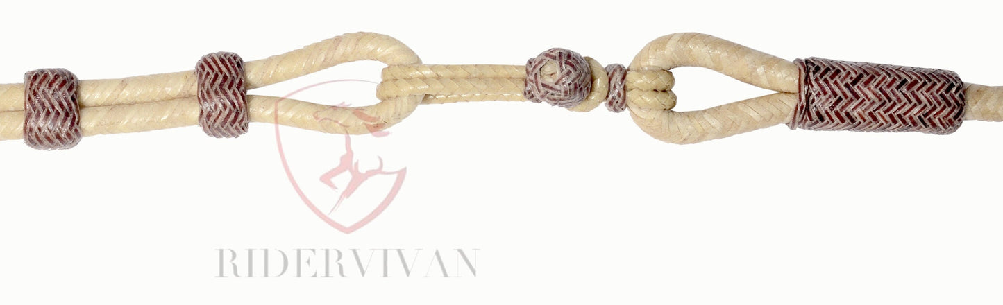 20 Plaits Romal Reins, 55" Romal Reins, Hand-Braided Romel Reins, Romel Reins Natural & Chestnut Cherry Rawhide,