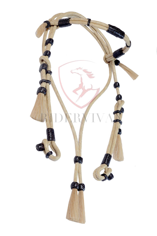 Hand-crafted Horse Headstall, 16 Plaits Natural Rawhide Headstall, Headstall with Mane Horse Hair Tassels.