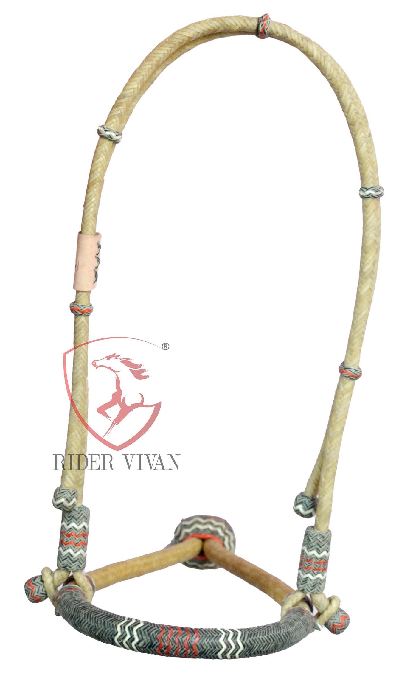 Handmade Bosal Set, 40 Plaits Rawhide Natural & Black Bosal Set, Bosal Set With Black Nylon Mecate Rein.