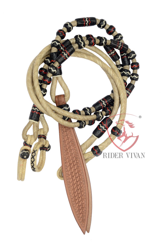 Romal Reins Natural & Black, Romal Reins 20 plait, Romal Reins Regular 55", Romal Reins with reins connectors, High-Quality Romel reins.