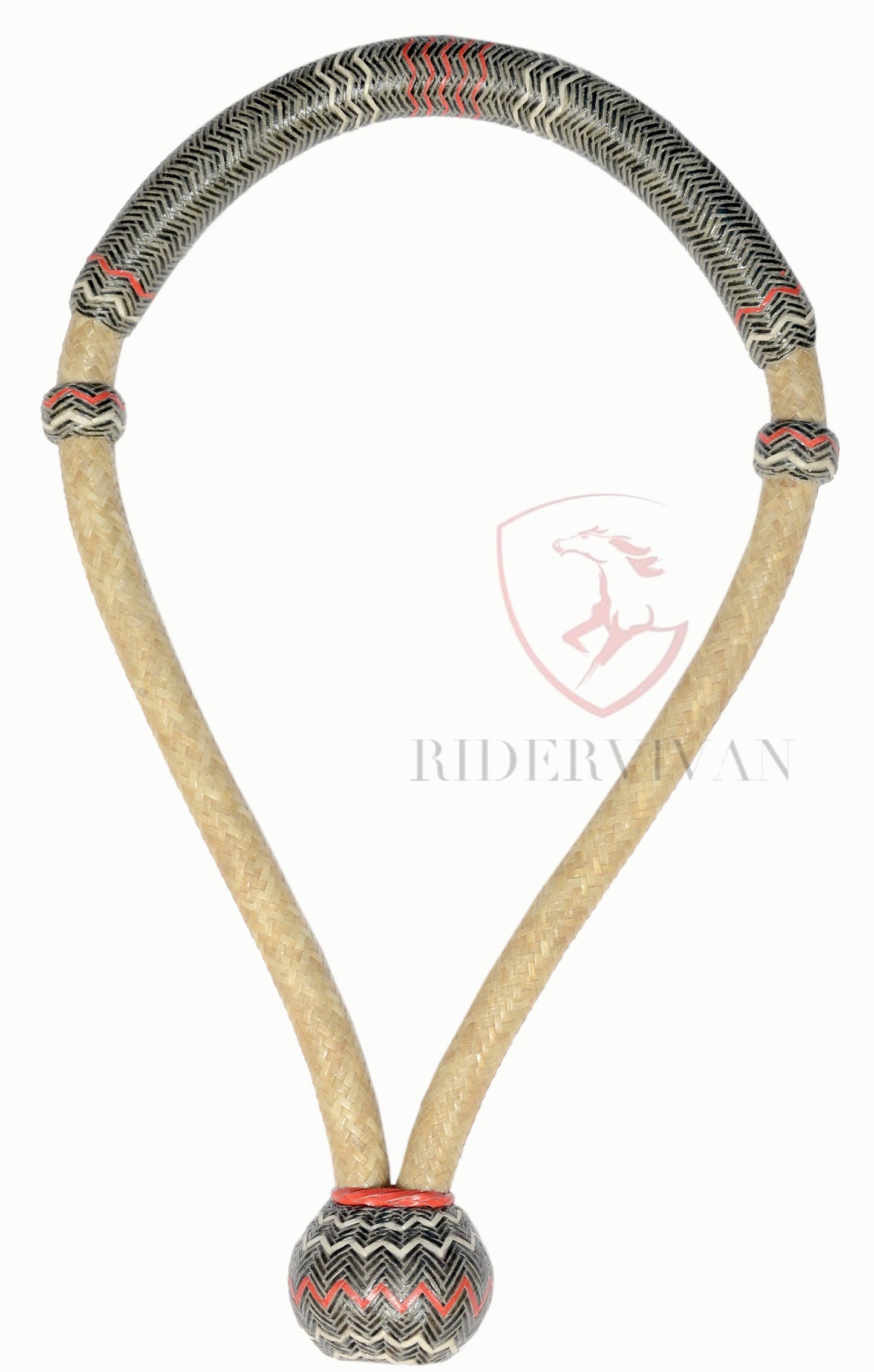 Handmade Bosal Set, 40 Plaits Rawhide Natural & Black Bosal Set, Bosal Set With Black Nylon Mecate Rein.