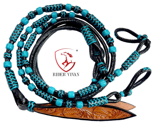 10 Plaits Soft Cow Leather Rommel Reins, Romal Reins Black Soft Leather, 55" Reins With Connectors, Specially Hand-Crafted Braided Reins.