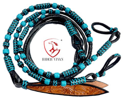 10 Plaits Soft Cow Leather Rommel Reins, Romal Reins Black Soft Leather, 55" Reins With Connectors, Specially Hand-Crafted Braided Reins.