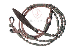 Hand-Braided High-Quality Romel Reins 20 Plaits Romal Reins Chestnut Cherry & Black Cow Rawhide, Sale For Only Romal Reins.