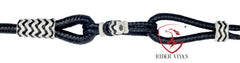 10 Plaits Soft Leather Rommel Reins, Black Rawhide Knot and White Weaving Reins, 55"  Reins With Connectors, Hand Braided Romal Reins.