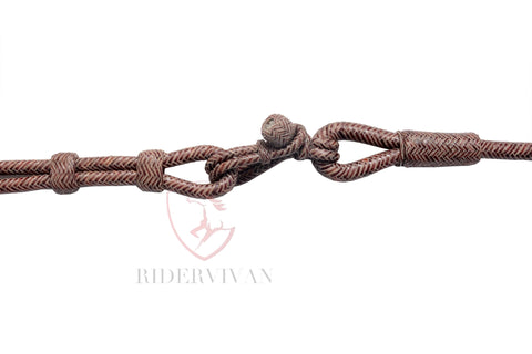 Hand-Braided High-Quality Romel Reins 20 Plaits Romal Reins Chestnut Cherry & Black Cow Rawhide, Sale For Only Romal Reins.