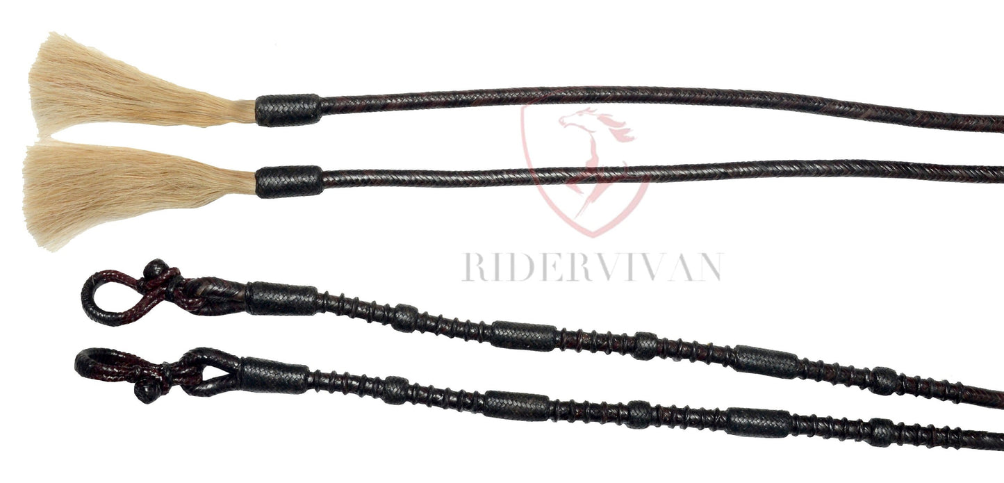 Horse Split Reins, Dark Chocolate Brown Split Reins, Split Reins With Mane Horse Hair Tassels.