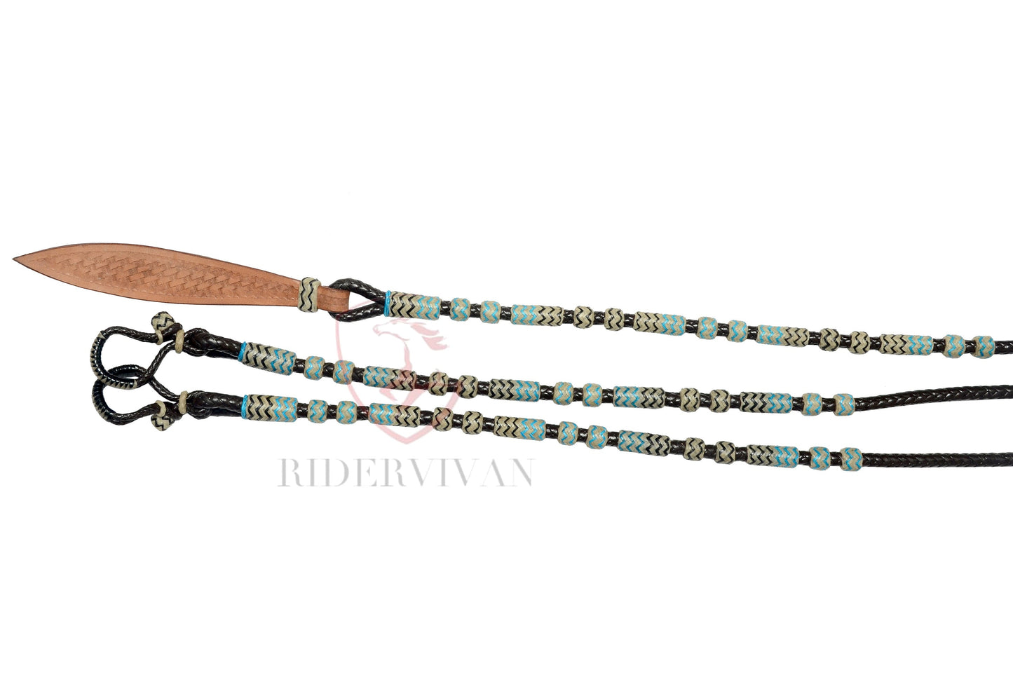 Romel Reins 10 plait Regular 55", Brown Soft Leather Romal Reins, Romel Romal Reins with reins connectors.