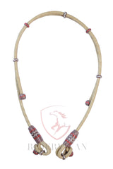 Handmade Bosal Set, 40 Plaits Rawhide Natural & Chestnut Cherry Bosal Set, Bosal Set With Brown Nylon Mecate Rein With Horse Hair Tassel.