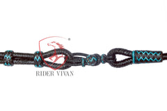 10 Plaits Soft Cow Leather Black Rommel Romal Reins, Romal Reins Regular 55" With Reins Connectors, Hand-Crafted Braided Quality Reins.