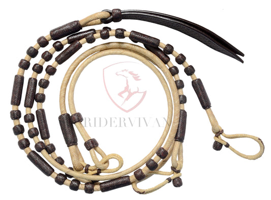 Romal Reins 20 Plaits, Show Romal Reins 55", Hand Braided Remal Reins, Romel Reins Natural Cow Rawhide.